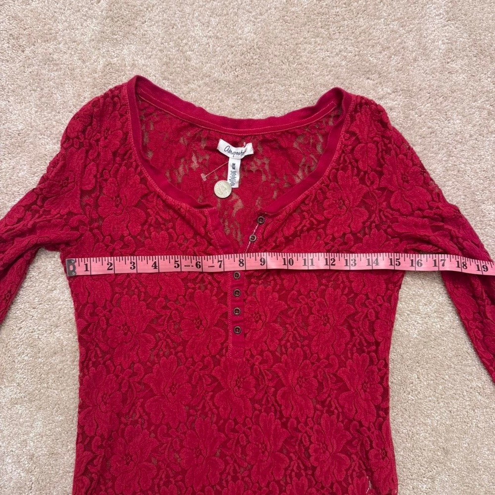 Y2K/Early 2000's Aeropostale Sheer Floral Red Lace Long Sleeve Size M - Picture 4 of 5